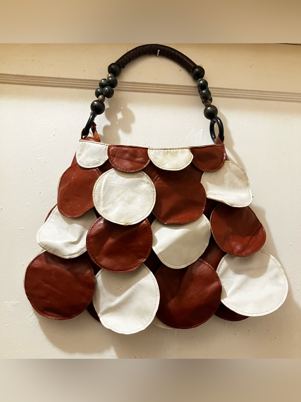 Women's Red & cream Circle Appliqué Leather Tote